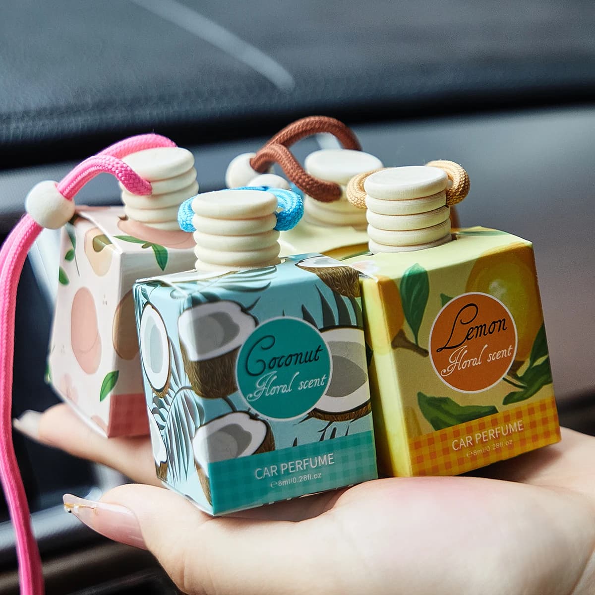 Car Air Freshener with Wooden Hanging Diffuser