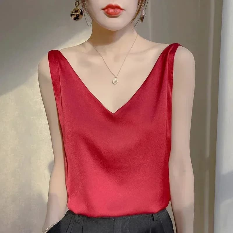 Women's Sleeveless V-Neck Satin Camisole