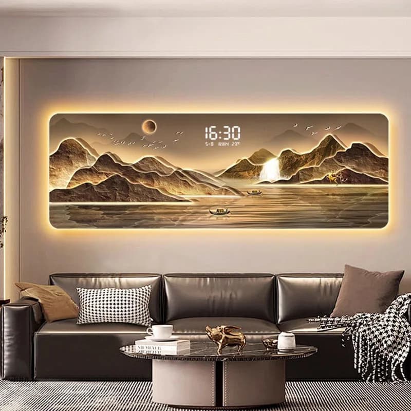 Wall Art Living Room Clock Wall Aesthetic With lamp Silent Fashion Wall Watch Xenomorph Mural Reloj Pared Interior Decoration