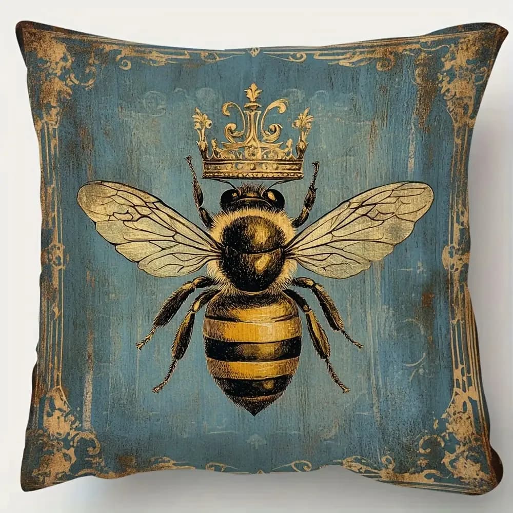 Vintage Queen Bee Printed Throw Pillow Cover