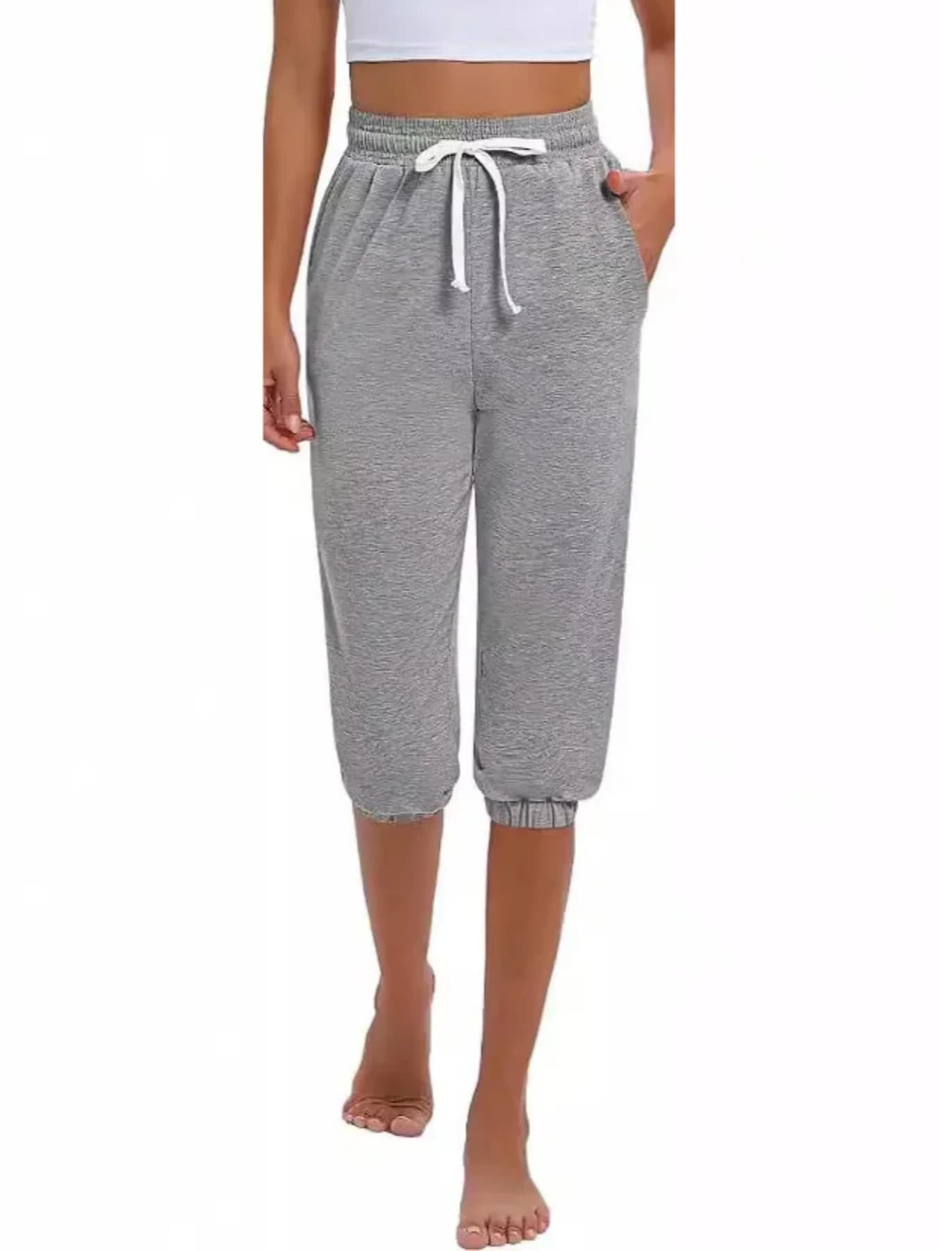 Women's High-Waisted Drawstring Capri Pants