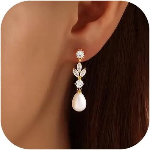 Pearl Drop Earrings with Zircon Accents