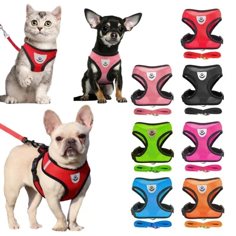 Adjustable Mesh Pet Harness Vest with Leash