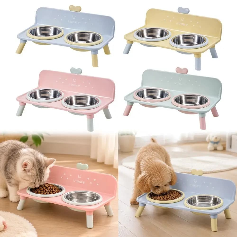 Elevated Stainless Steel Double Pet Bowl with Splash Guard