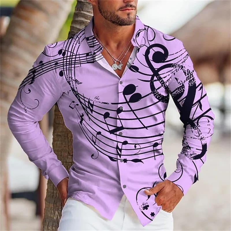 Men's Music Notes Button-Up Shirt