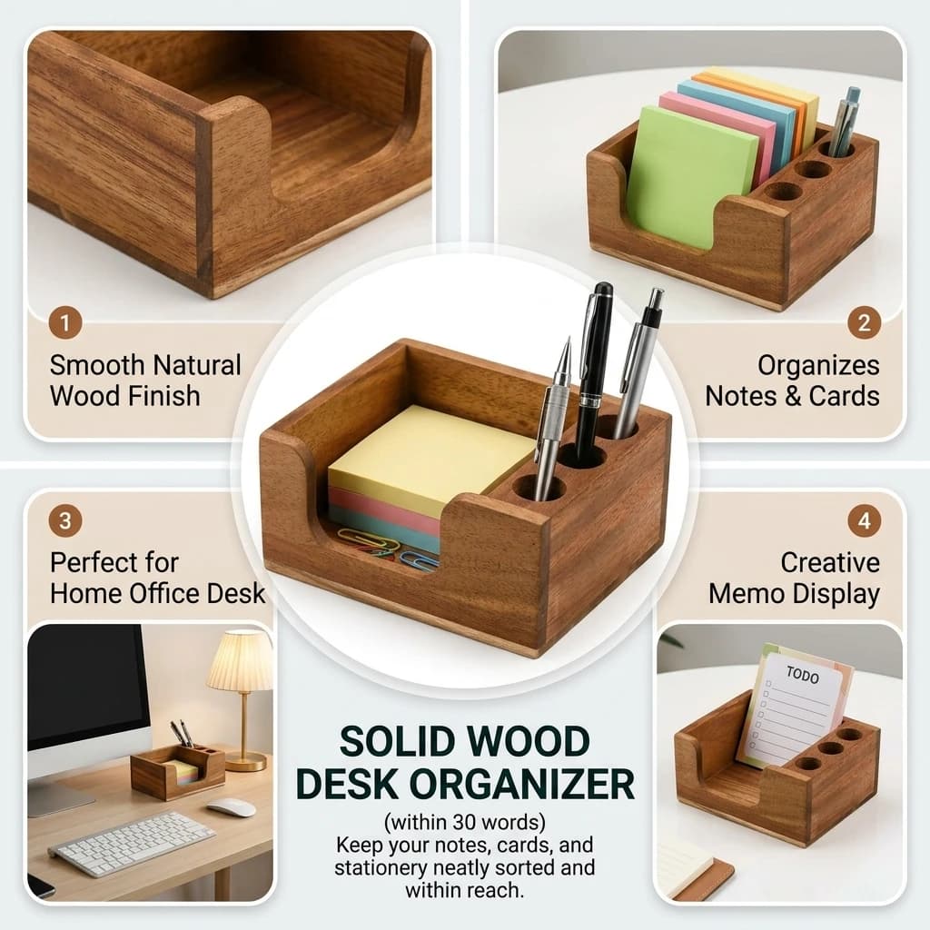 Solid Wood Desk Organizer with Smooth Surface and Eco-Friendly Finish Features Scientific Compartment Design for Office Students