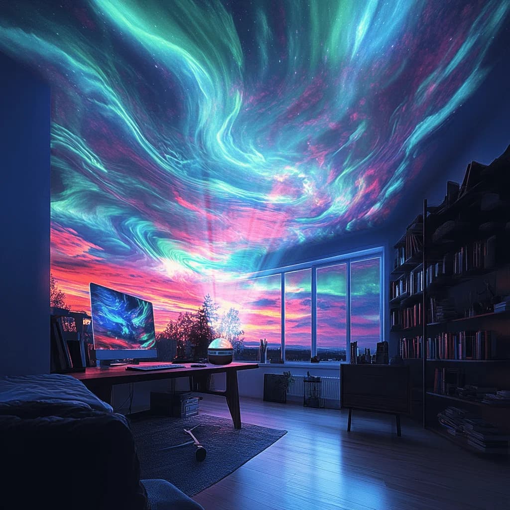 LED Night Light 7 Colors Starry Sky Projector Light Northern Aurora Ambient Light with Remote USB Auto Rotate for Bedroom Decor