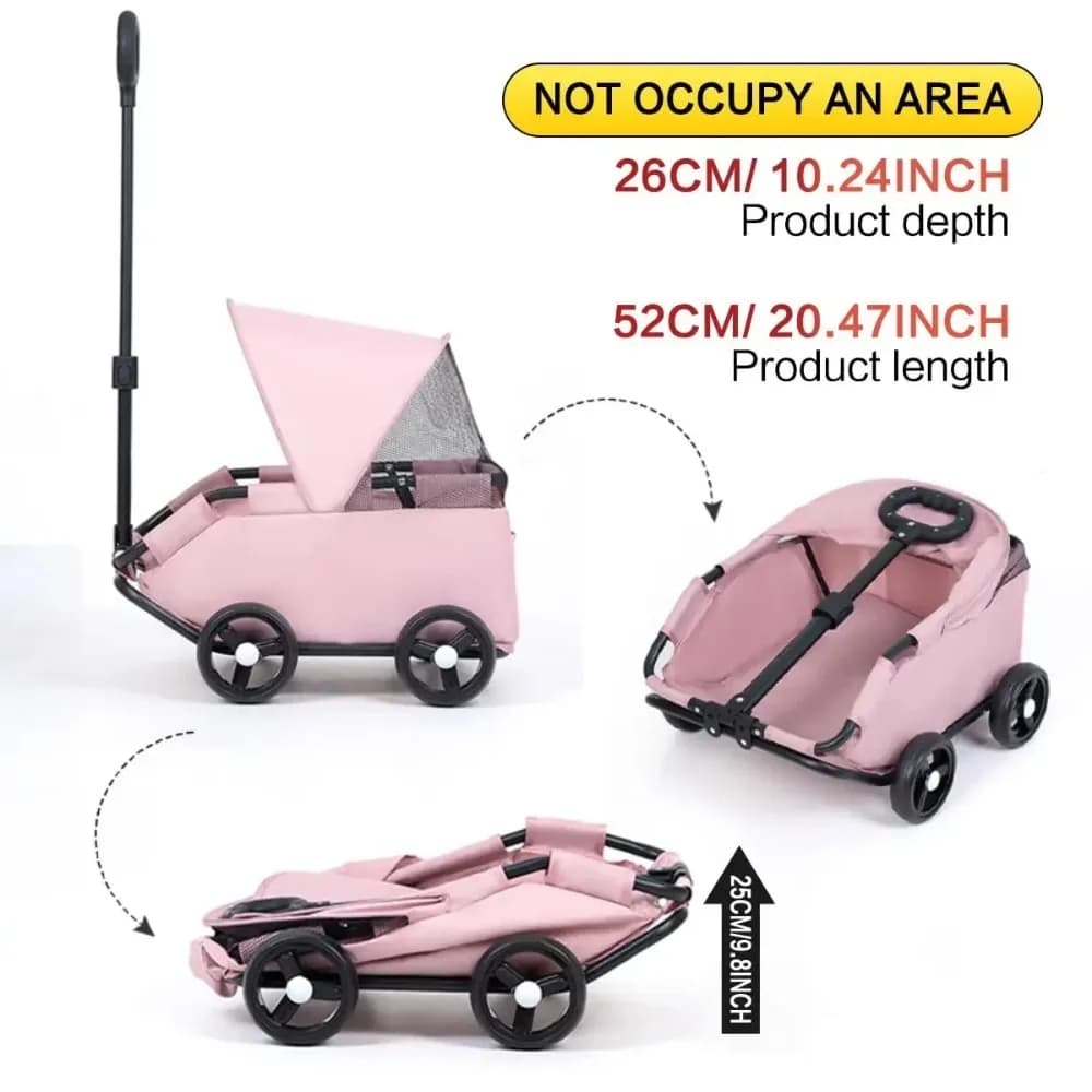Foldable Portable Pet Stroller Manual Push-pull Small Pet Stroller Outdoor Travel Dog Walking Travel Pet Cat and Dog Stroller