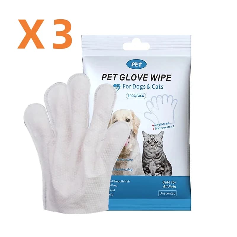 Pet Cleaning Gloves 6-Pack Disposable Wipes