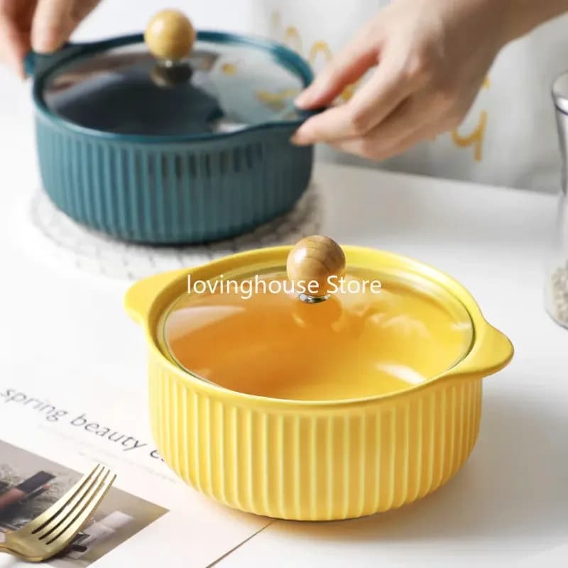 Ceramic Bowl with Glass Lid Stockpot