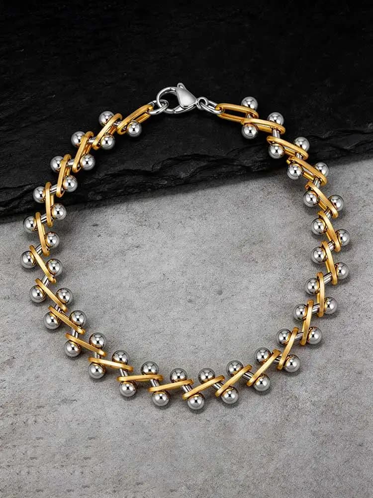 Gold Silver Two-Tone Beaded Stackable Bracelet