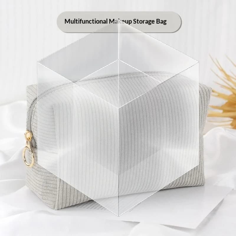 Toiletry Bag for Travel Corduroy Cosmetic Organizer with Sanitary Pad Pouch Cute Design for Women