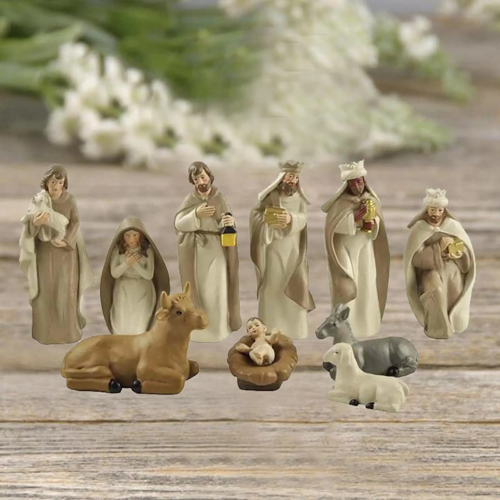 10-Piece Resin Nativity Set with Holy Family and Kings