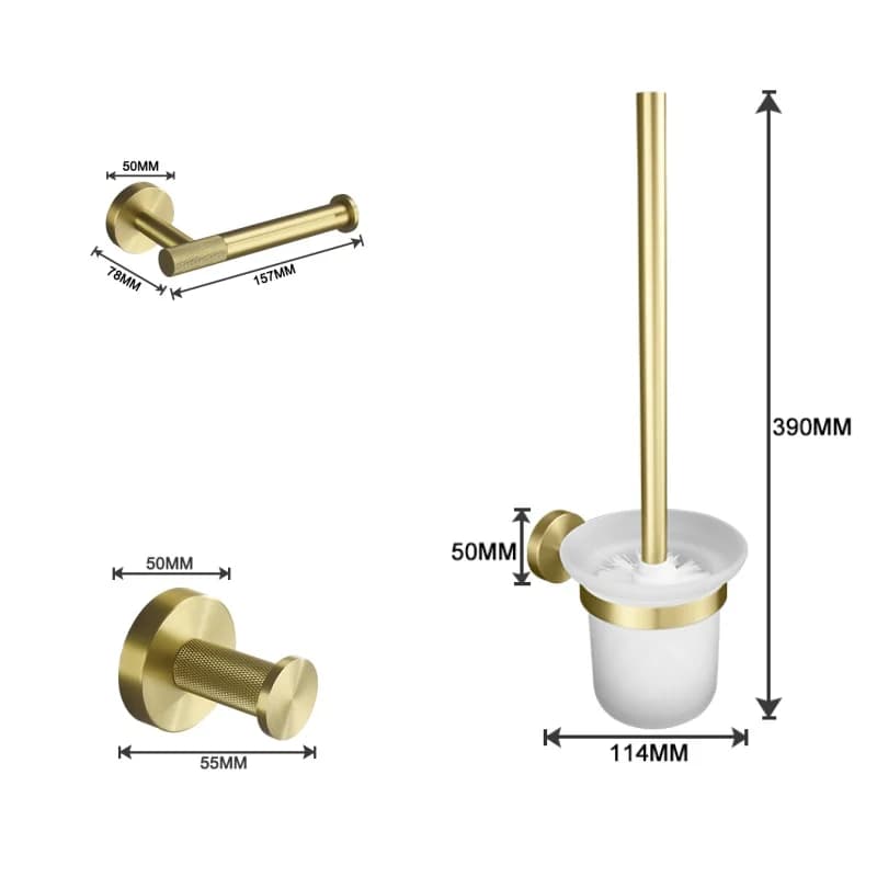 Bathroom Hardware Accessories Set Brushed Gold Knurled Brass Kit Towel Bar Ring Robe Hook Paper Holder Towel Ring Toilet Brush
