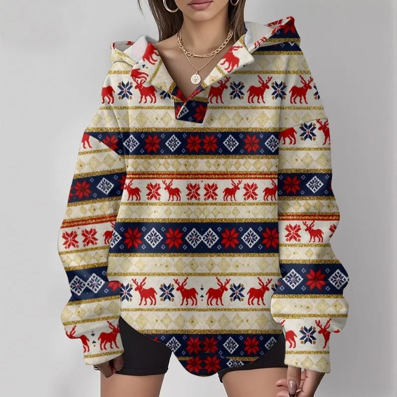 Casual Oversized Snowflake Pullover Hoodie