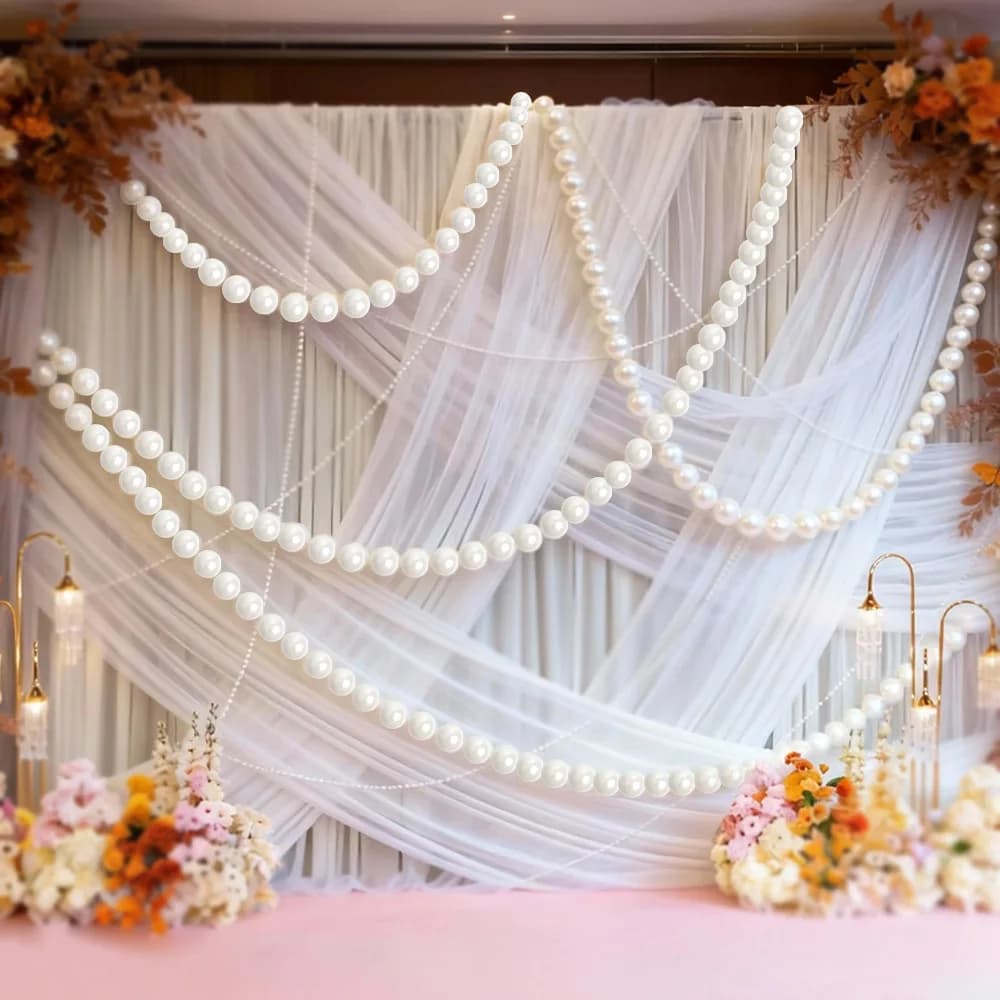 Wedding Backdrop Wall Decor - Faux Large Pearl - DIY Beaded Garland White Ball Pendant & Figurine