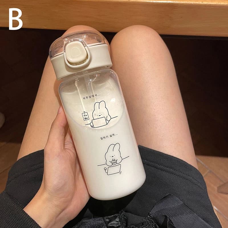 Cartoon Plastic Water Bottle with Straw