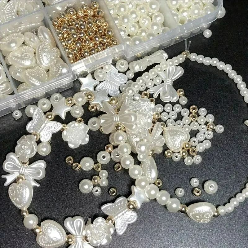 White Pearl Bead Assortment Kit with Spacers