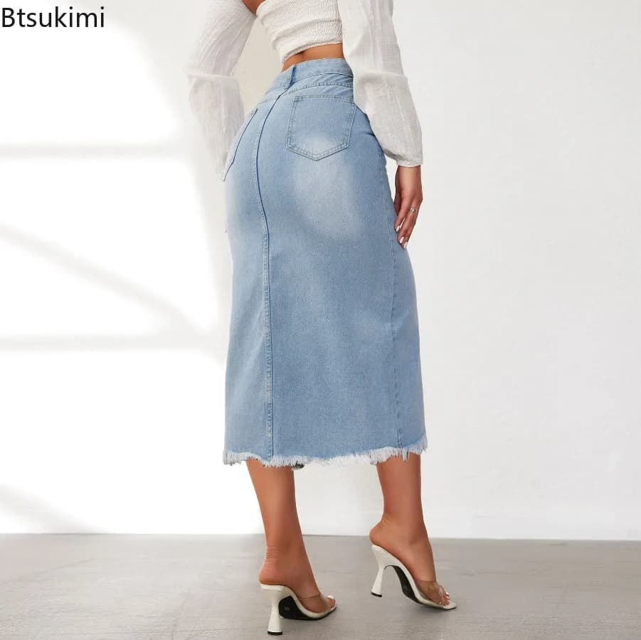 Women's High Waist Denim Pencil Skirt
