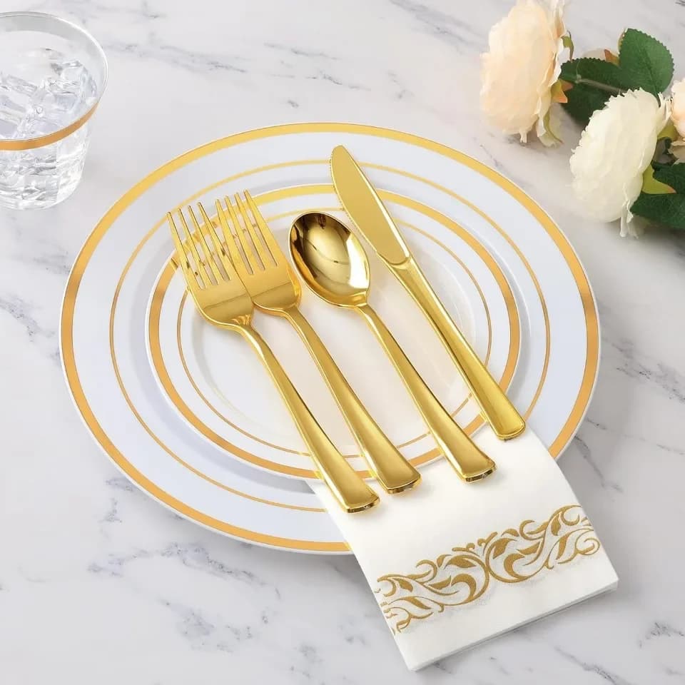 Gold Rim Disposable Dinnerware Set