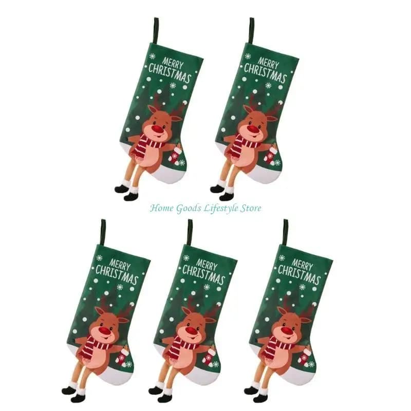 Plush Christmas Stockings Set of 5 with Striped Legs