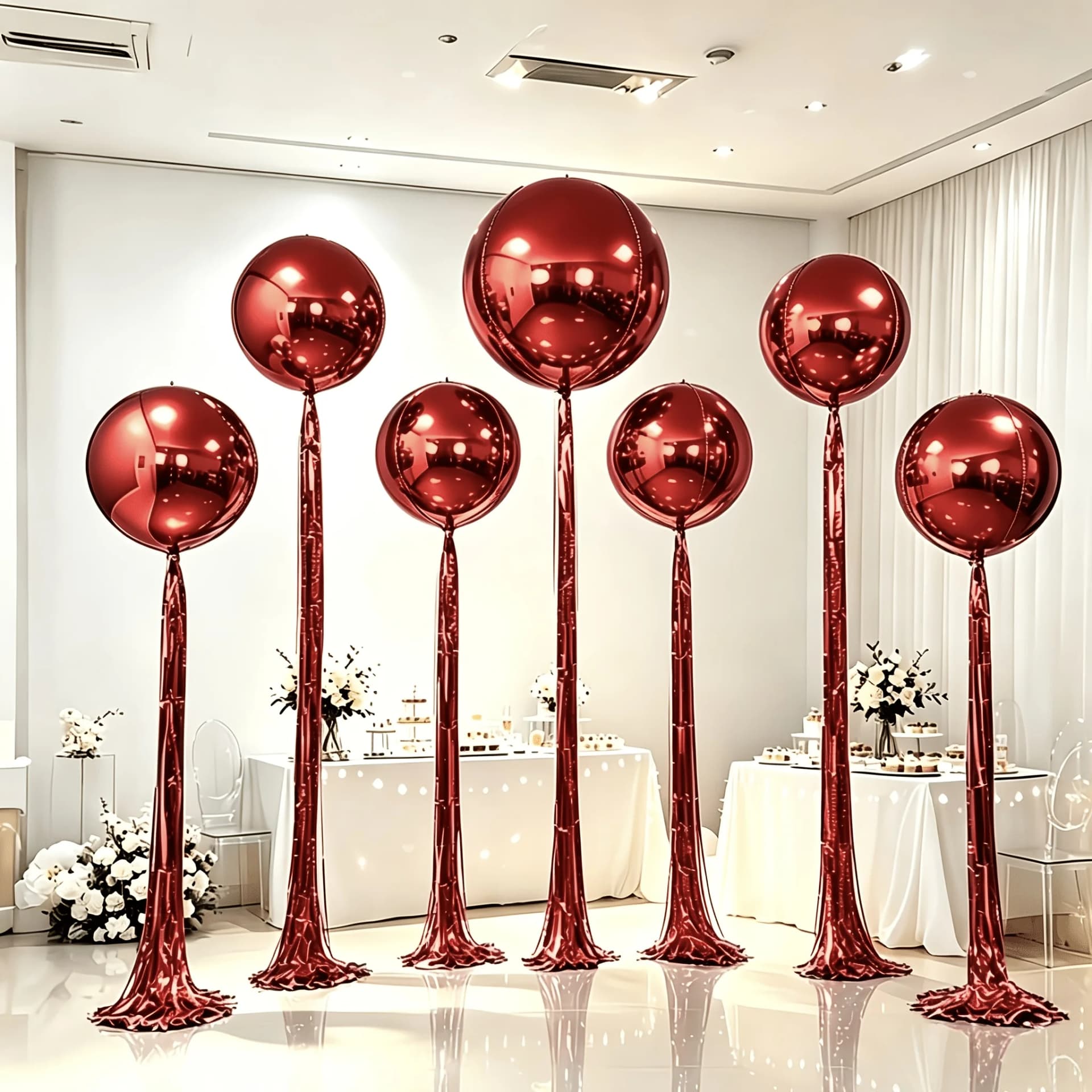 4D Ball Rain Streamer Balloons Red 8-Pack