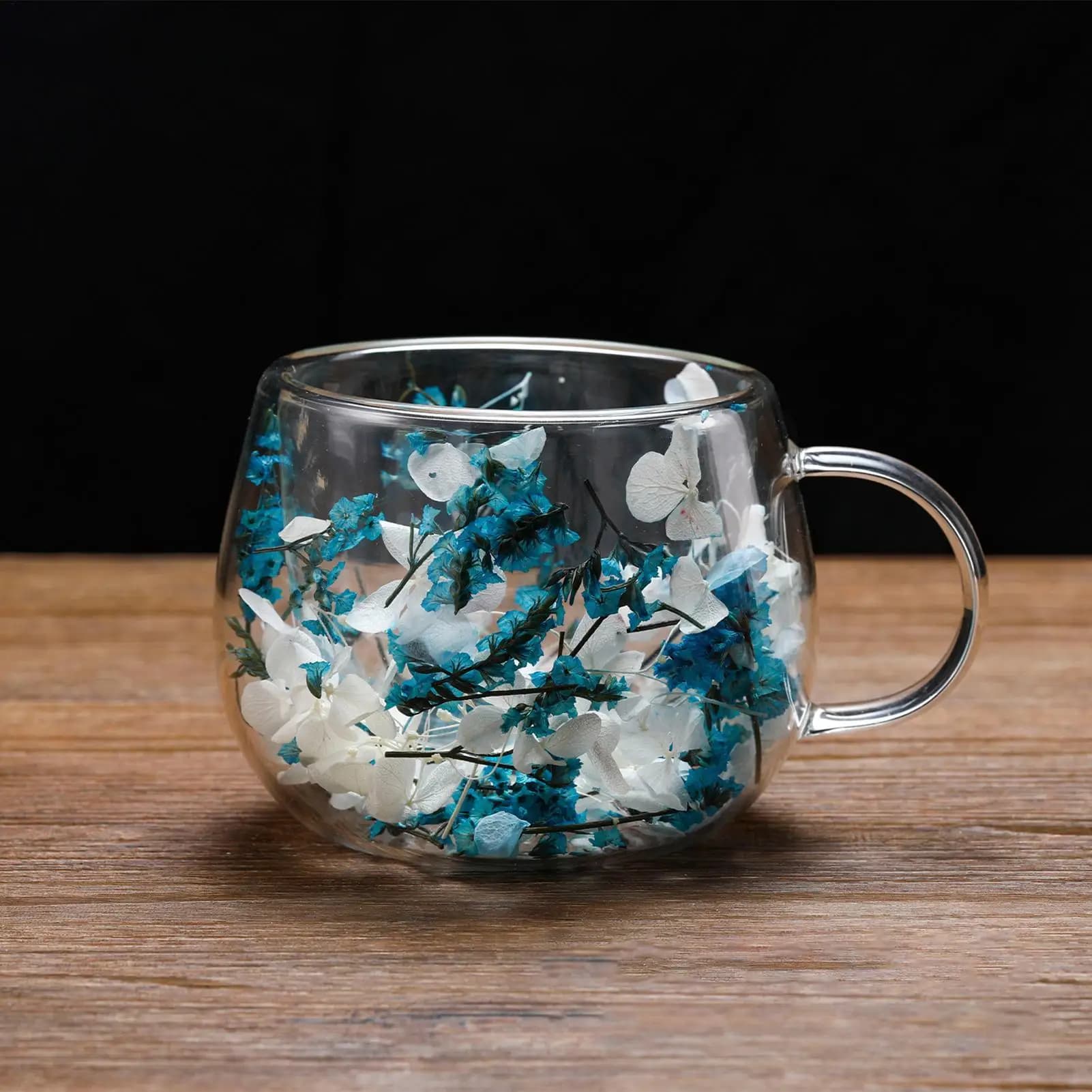 Double Wall Glass Cup with Dried Flowers