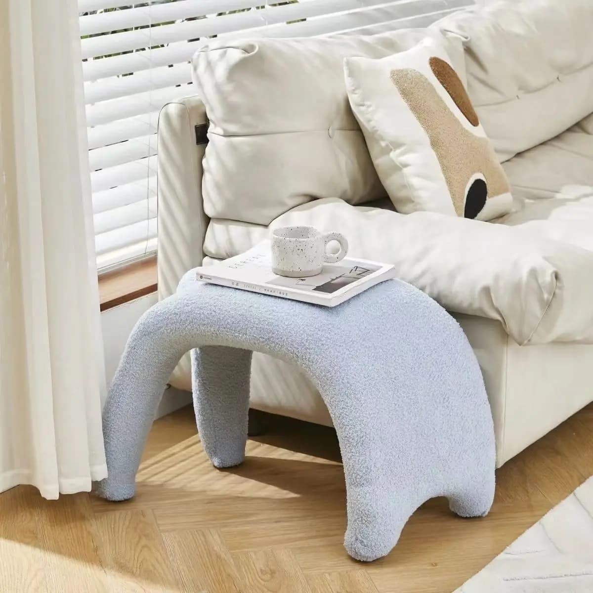 Cute Cat Cartoon Upholstered Footstool