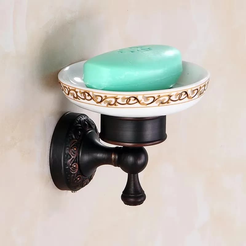 Bathroom Accessories Black Ancient Carved Toilet Brush Holder Solid Brass Bath Hardware Sets Soap Dish Retro Basket Paper Holder