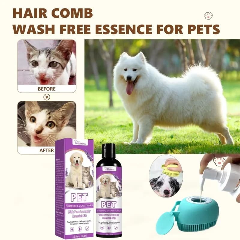Pet Shampoo and Conditioner with Pure Lavender Essential Oils Tear Free Formula for Dogs andCats pH Balanced Gentle Groom 100ml