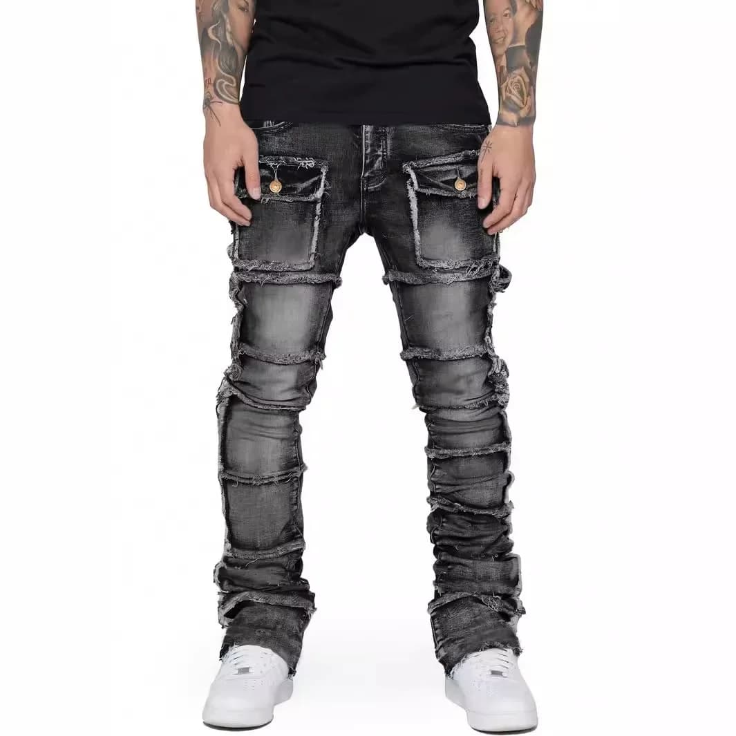 Men's Workwear Jeans with Elastic and Patches