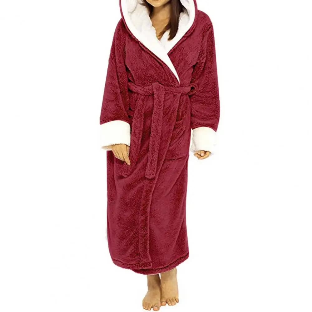 Women's Hooded Plush Fleece Bathrobe