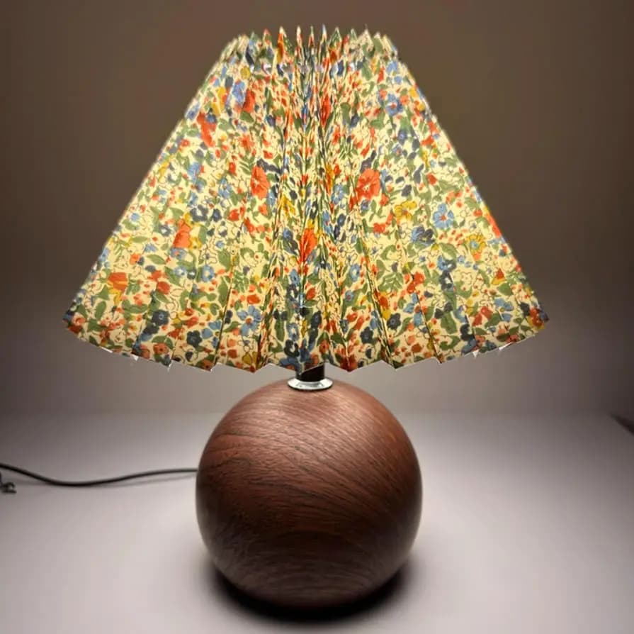 LED Pleated Bedside Lamp with Walnut Base