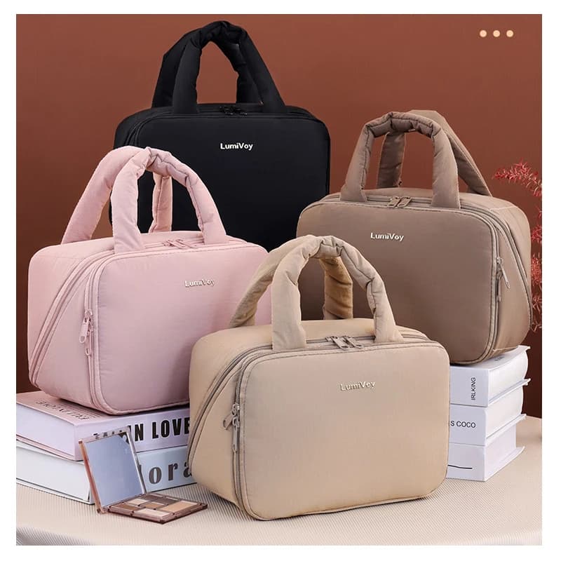 Toiletry Bag with Divider and HandleLarge Capacity Wide-Open Makeup Organizer Zipper Closure New Design Cute Travel Cosmetic Bag
