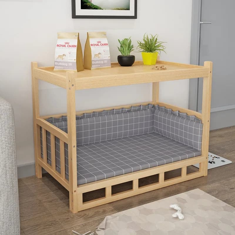 Wooden Dog Bed with Side Table