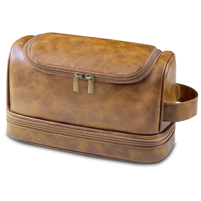 Toiletry Bag, Mens Leather Travel Organizer Kit with Hanging Hook, Large Water-resistant Toiletries Bathroom Shaving Bags