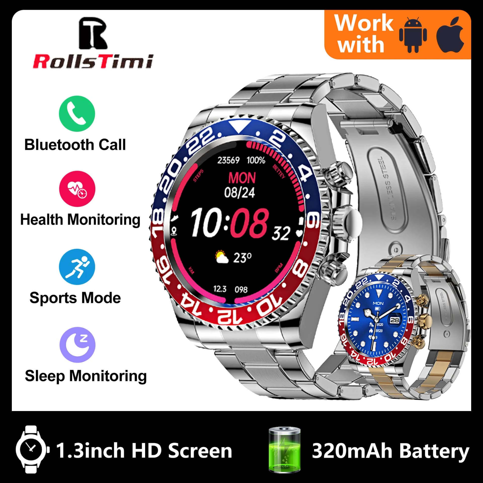 The 2025 new smart watch supports Bluetooth calls, health monitoring, stainless steel body, rugged and durable