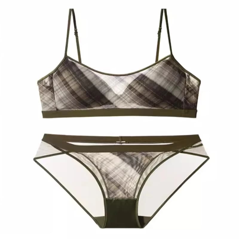 Women's Retro Plaid Push-Up Bra Set