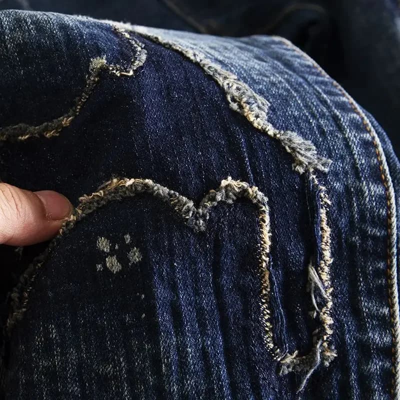 Men's Straight Crop Motorcycle Graphic Denim Jeans