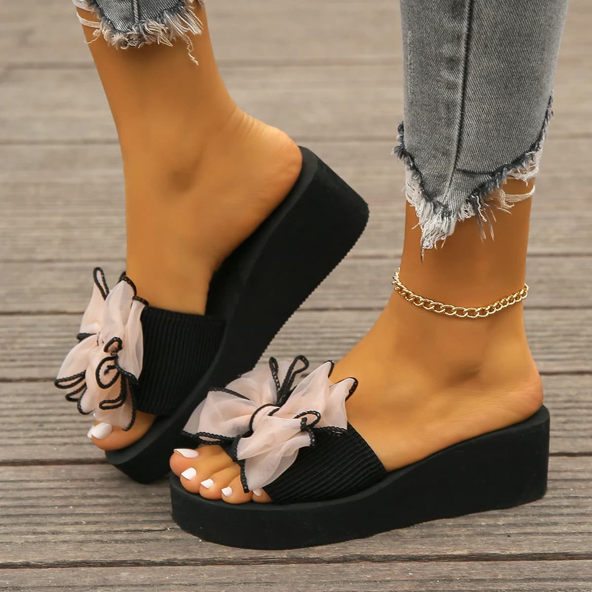Women's Bow-Knot Wedge Heel Flip-Flops