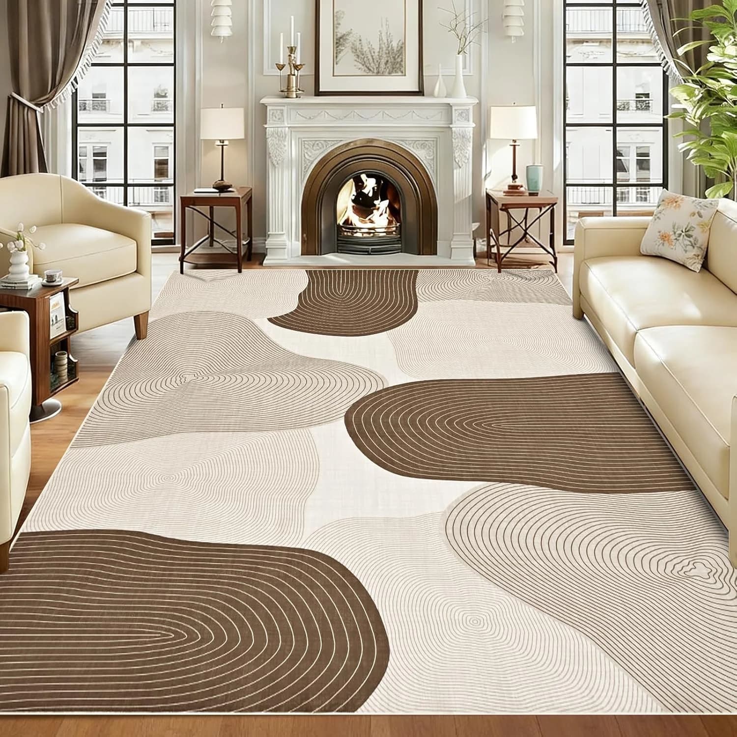 Modern Abstract Wavy Line Area Rug Sage Green