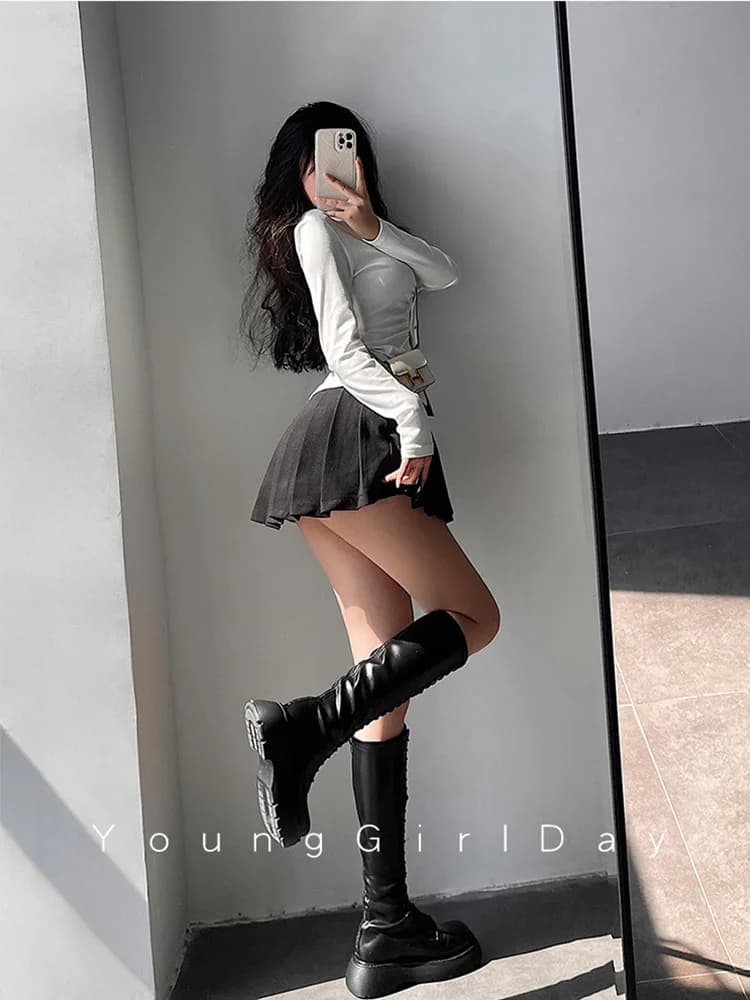 High-Waist Pleated A-Line Mini Skirt