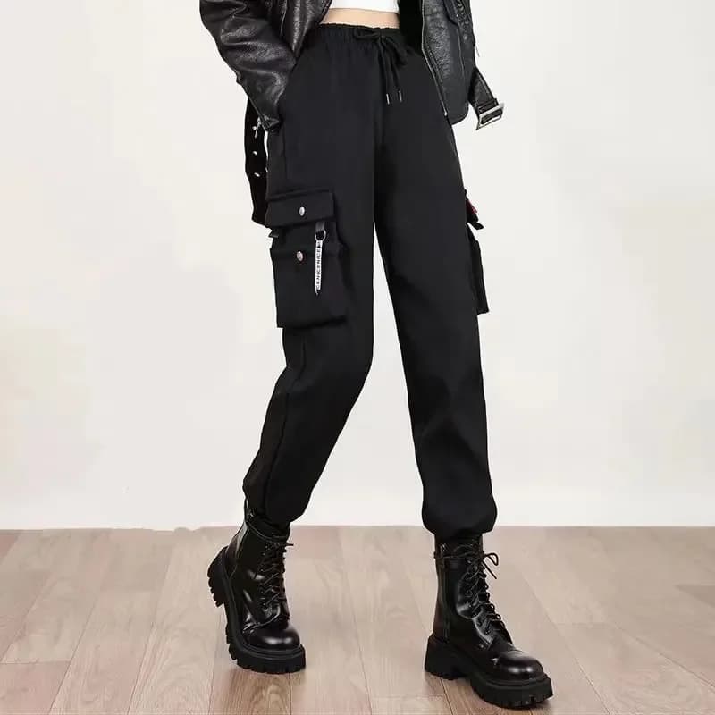 Black Elastic Ankle Sports Pants for Women