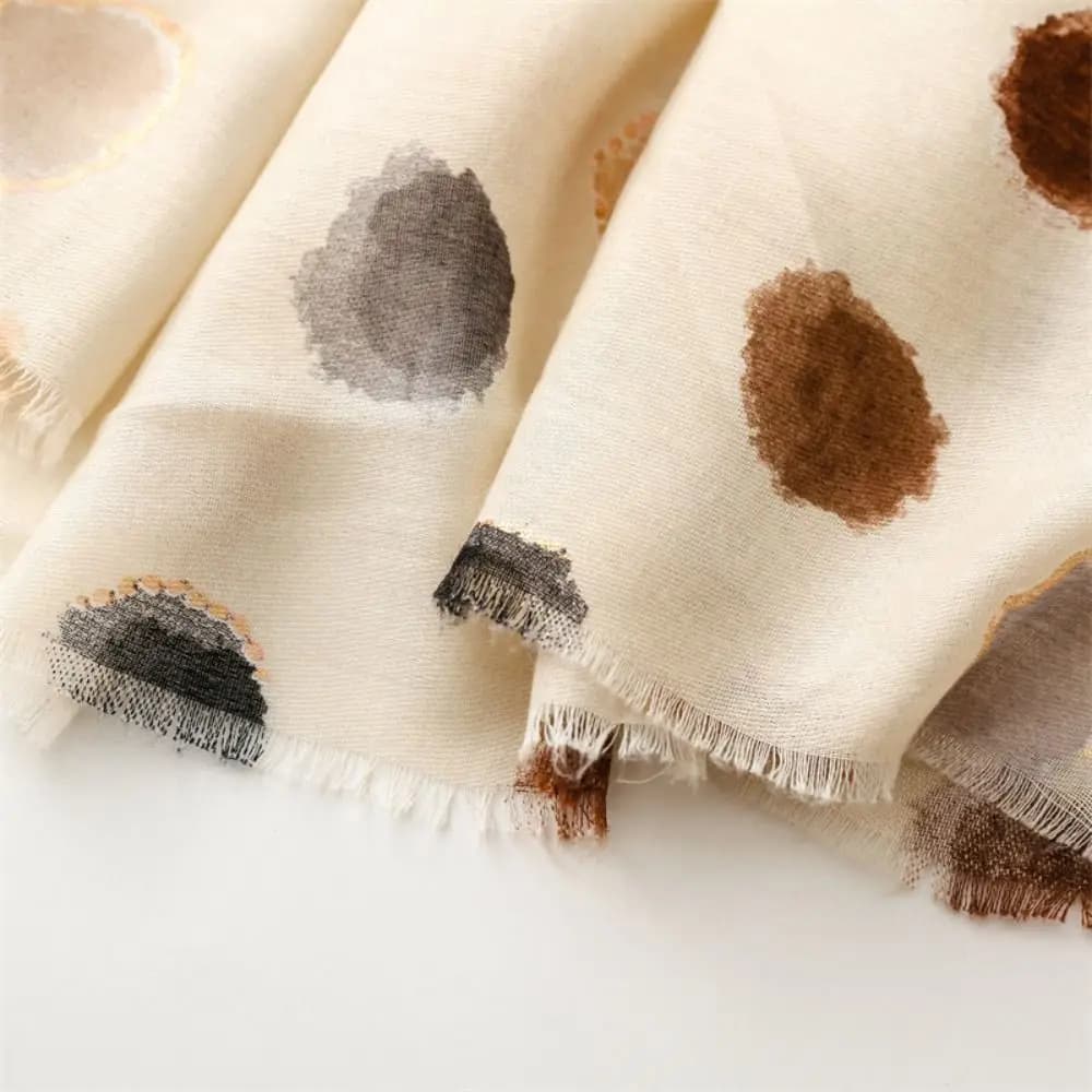Polka Dot Cotton Blend Scarf with Fringe