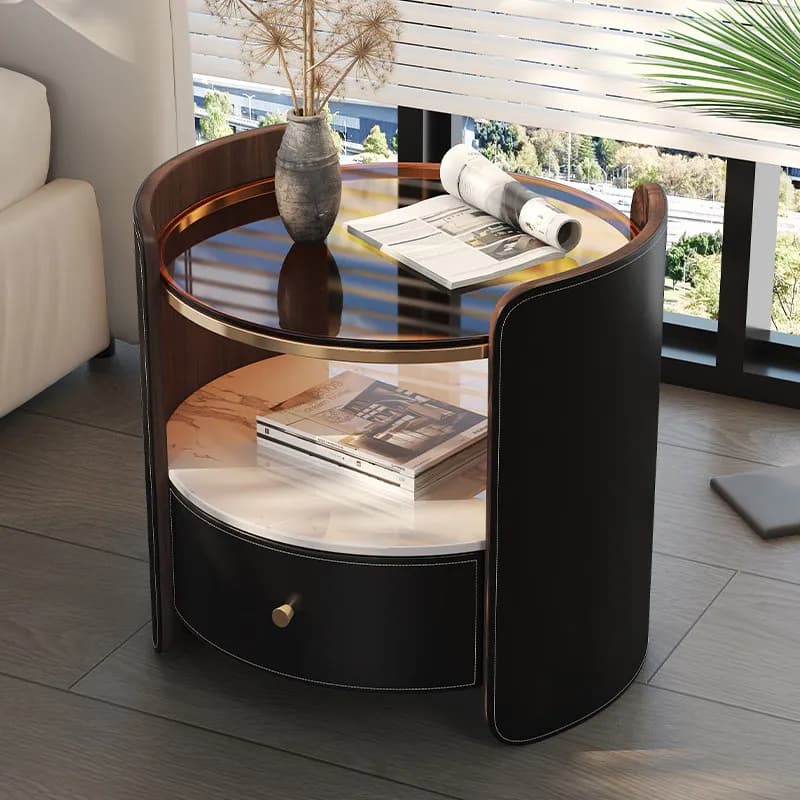 Nightstands Solid Wood Glass Saddle Leather Modern Home Living Room Storage Cabinet Bedroom Drawers Bedside Table Furniture