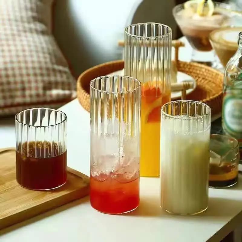 Ribbed Glass Drinking Cups