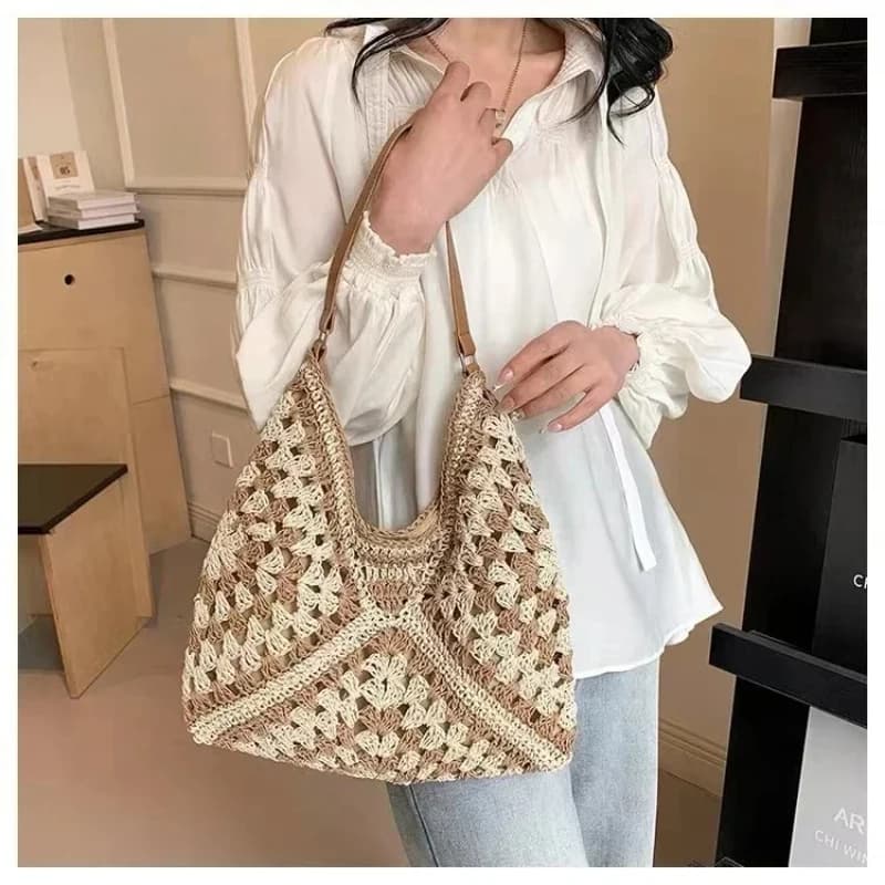 Women's retro handbag, woven lightweight handbag, fashionable commuting and travel shopping bag,
