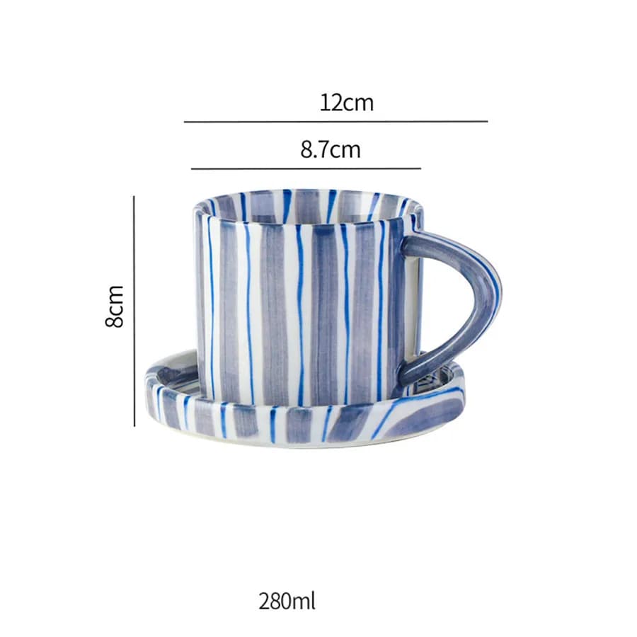Ceramic Striped Coffee Cup with Plate