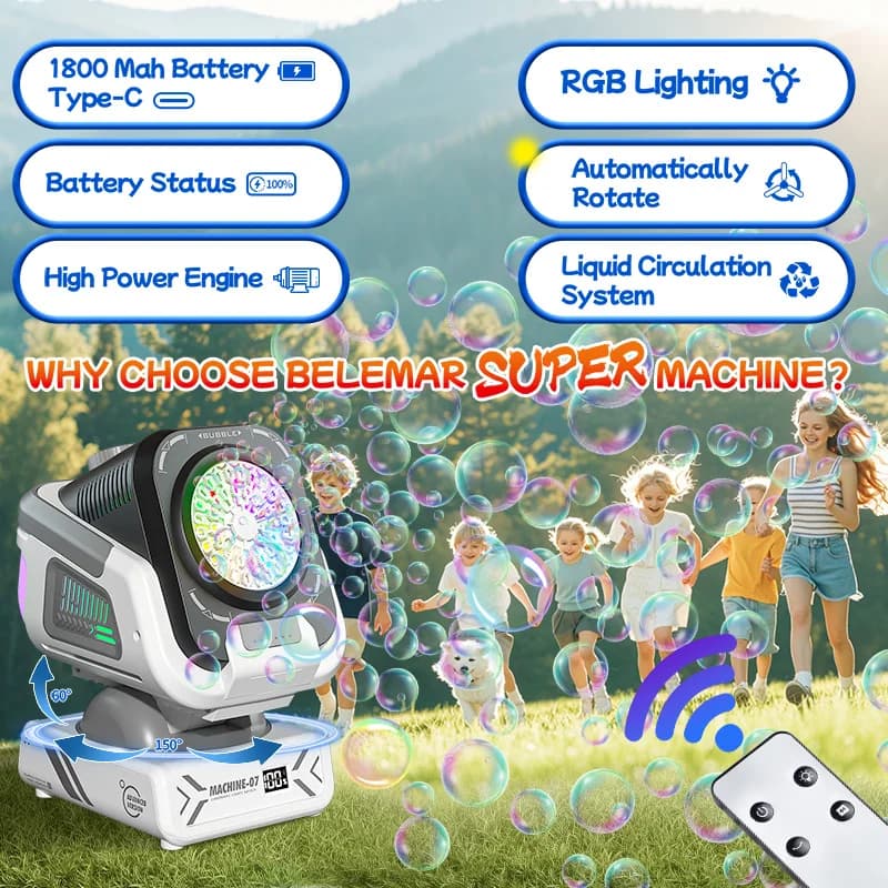 Bubble Machine with Remote Control and RGB Lights