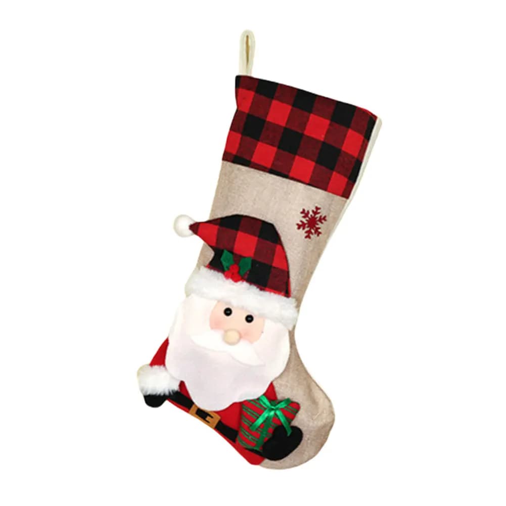 Christmas Stocking 19 Inch Plaid with 3D Plush Characters